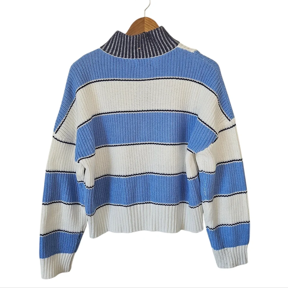 Elan Sloane Cotton Blend Half-Zip Pullover Sweater Blue Ivory Contemporary Sz S - Picture 7 of 9
